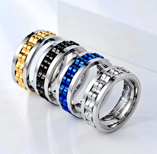 Anillo Fidget Giratorio de Acero Inoxidable para Hombres
