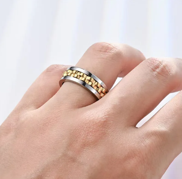 Anillo Fidget Giratorio de Acero Inoxidable para Hombres