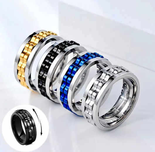 Anillo Fidget Giratorio de Acero Inoxidable para Hombres